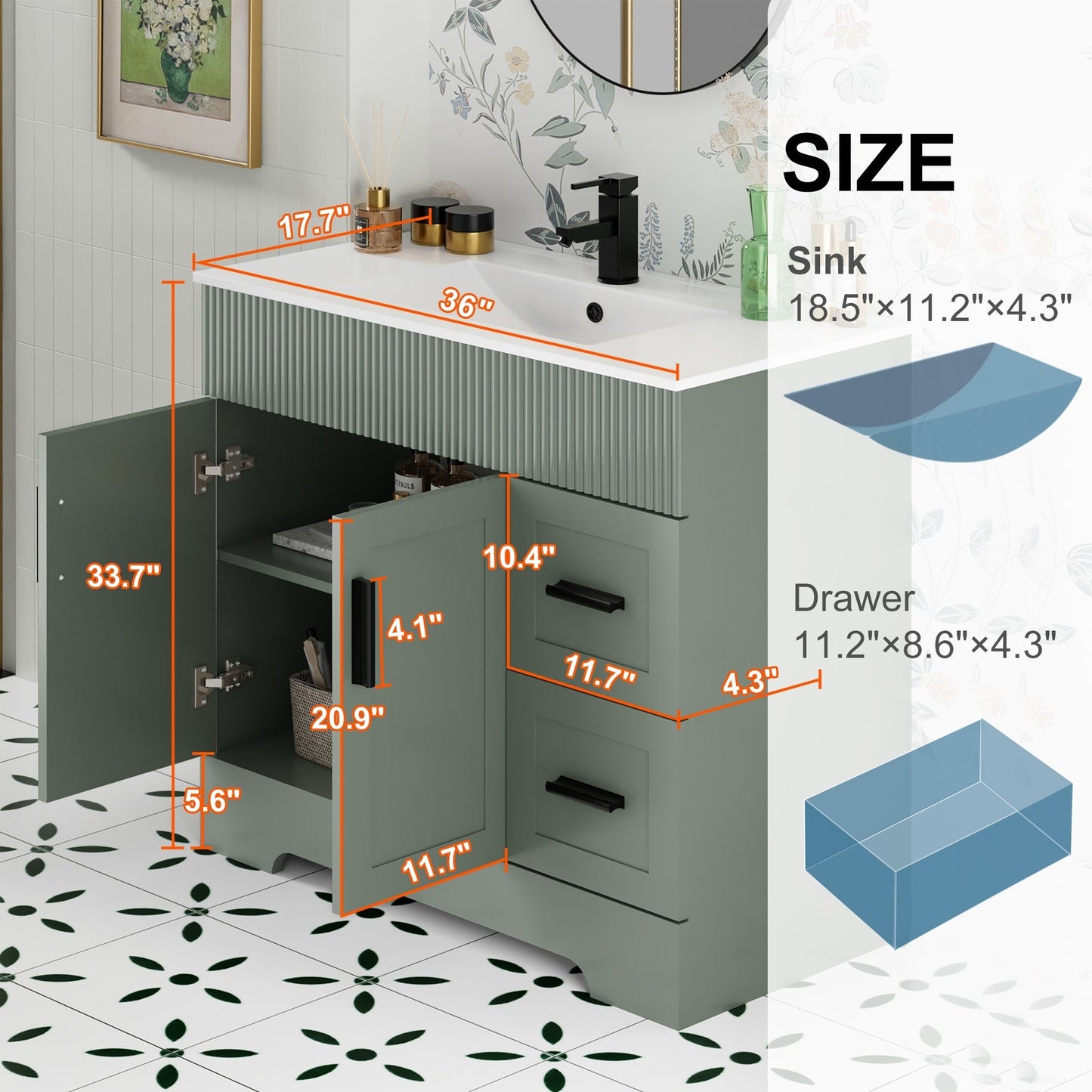 Wavy Line 30/36/48 Bathroom Vanity Set with Sink & Faucet