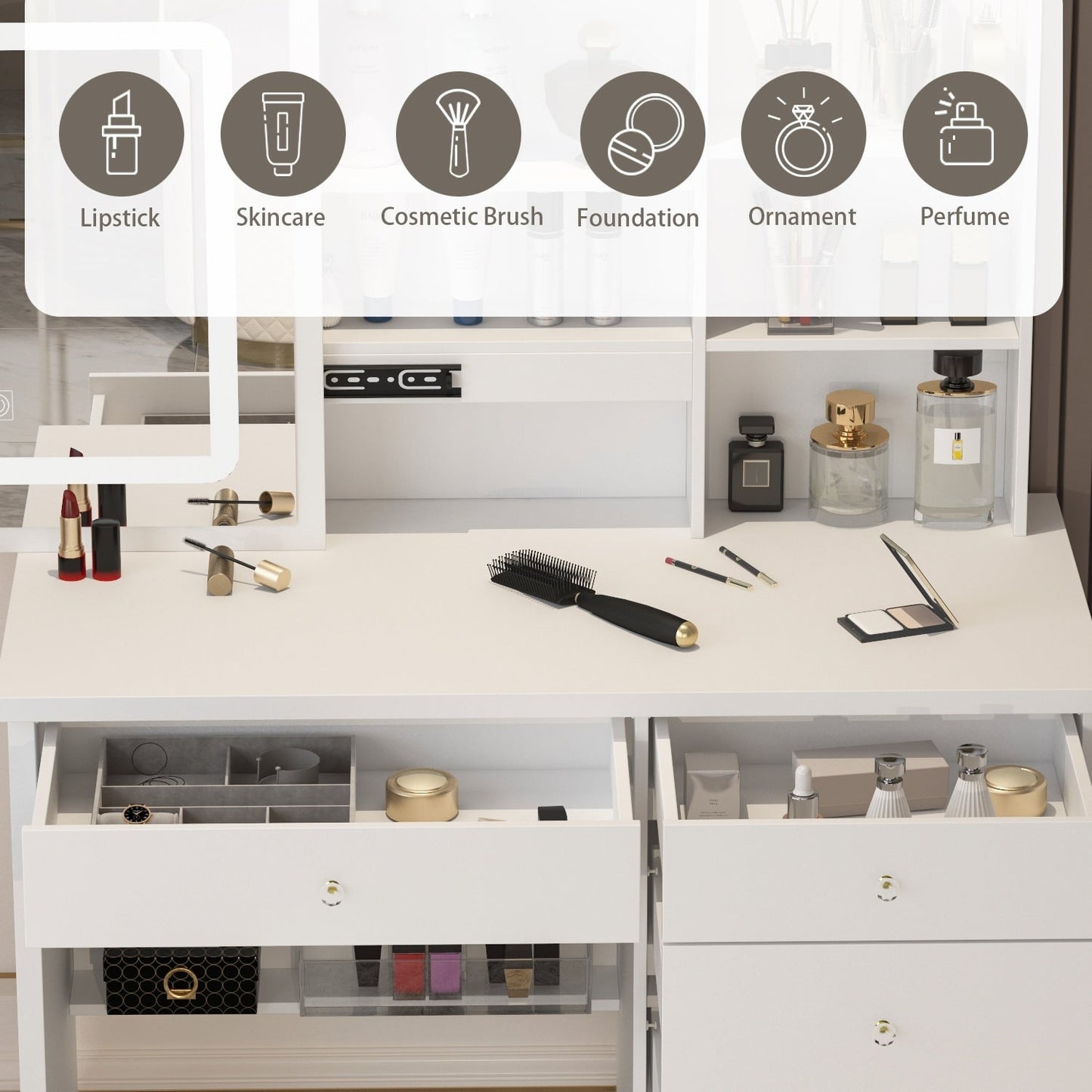 39.4'' Wide Makeup Vanity Set with Stool and Mirror