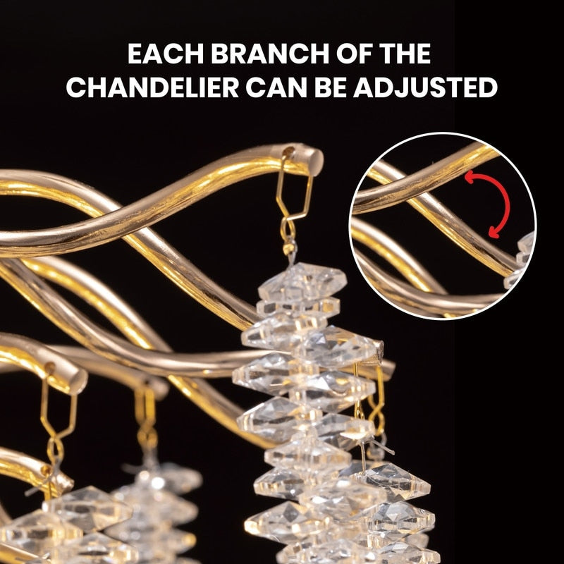 40 in. Gold Modern Crystal Chandelier Tree Branches Rectangular Chandelier Kitchen Island Pendent Light for Dining Room