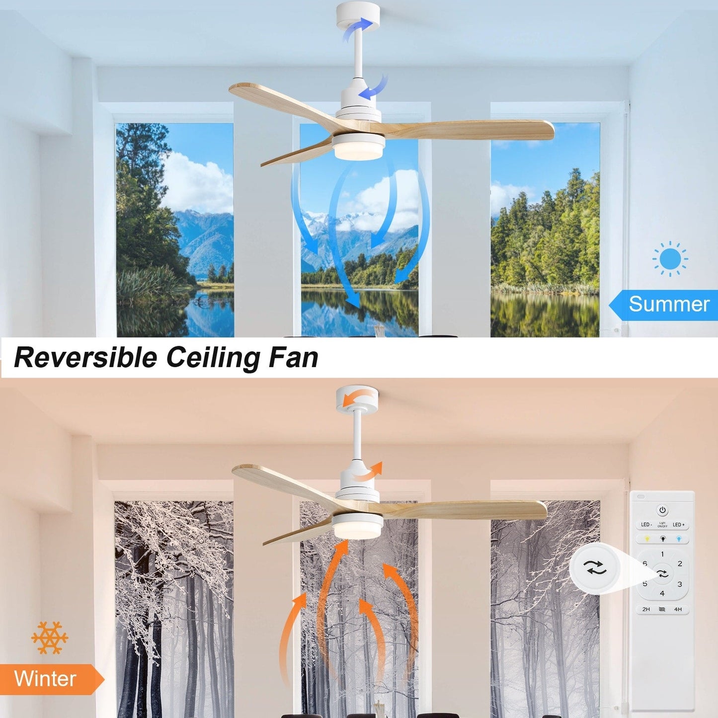 48 and 52 Integrated LED Ceiling Fan with Light and Remote, Reversible DC Motor