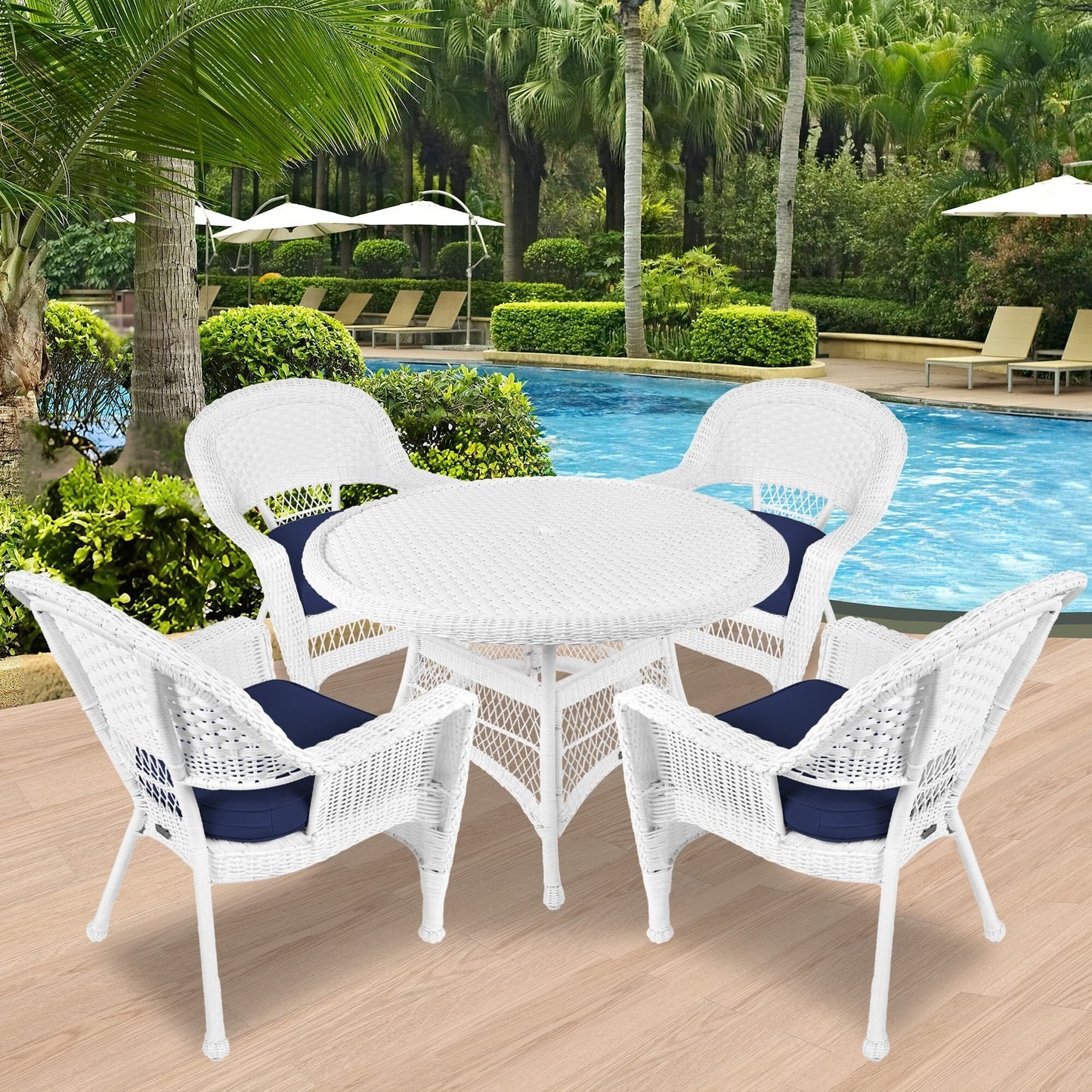 5-piece White Resin Wicker Dining Set
