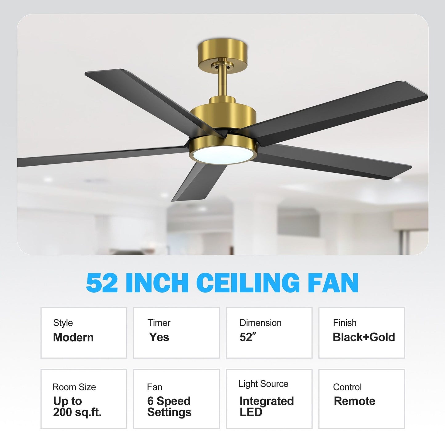 Breezary 65/52/42 5-Blade LED Ceiling Fan with Light Kit and Remote