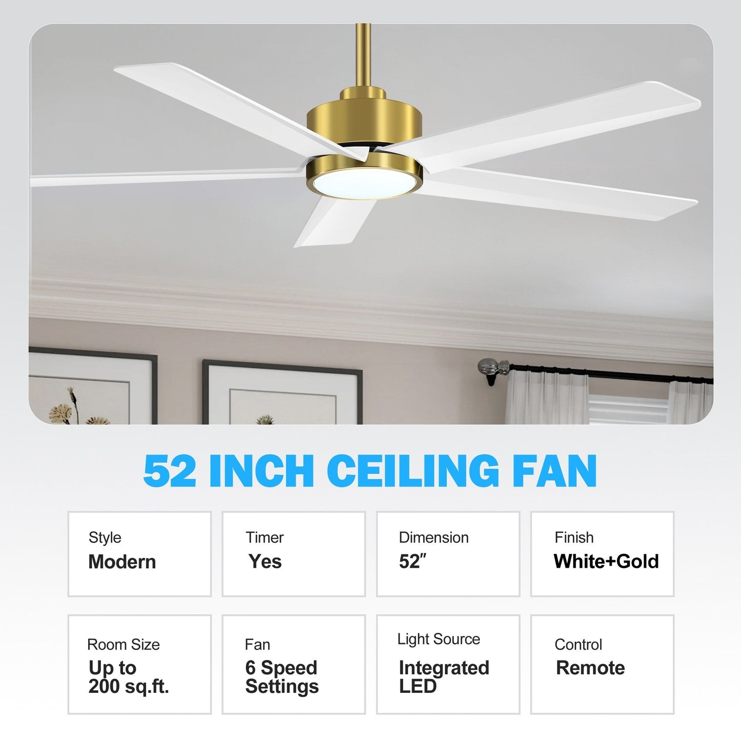 Breezary 65/52/42 5-Blade LED Ceiling Fan with Light Kit and Remote