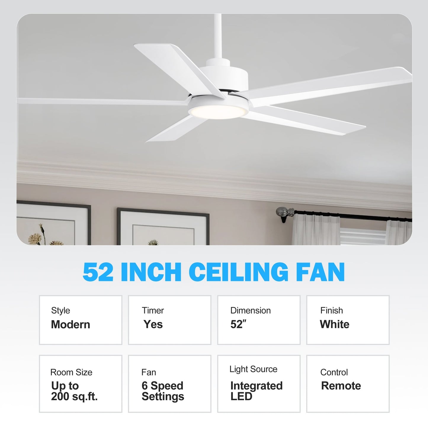 Breezary 65/52/42 5-Blade LED Ceiling Fan with Light Kit and Remote