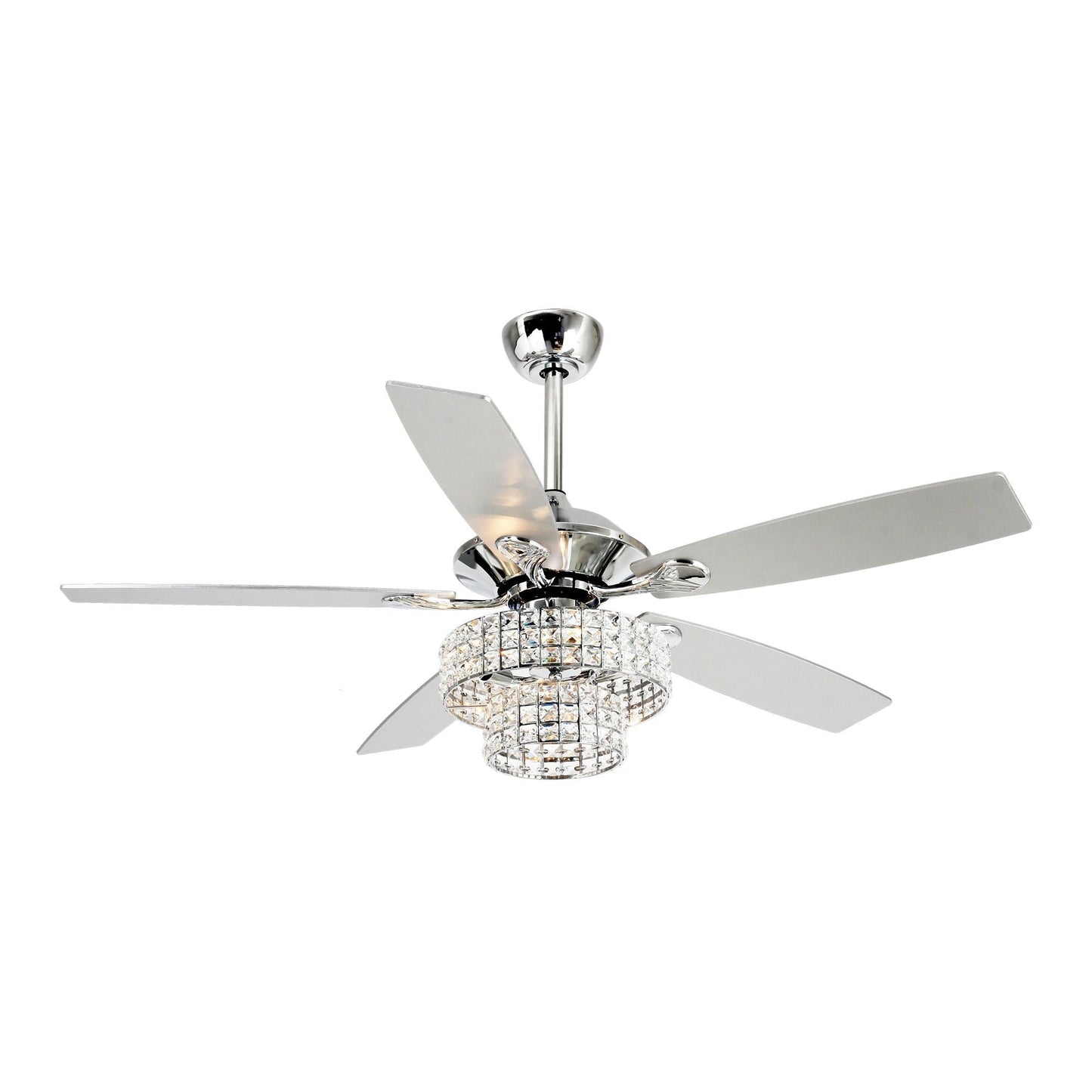 52-inch Chrome Wooden 5-blade Modern Crystal Ceiling Fan with Remote