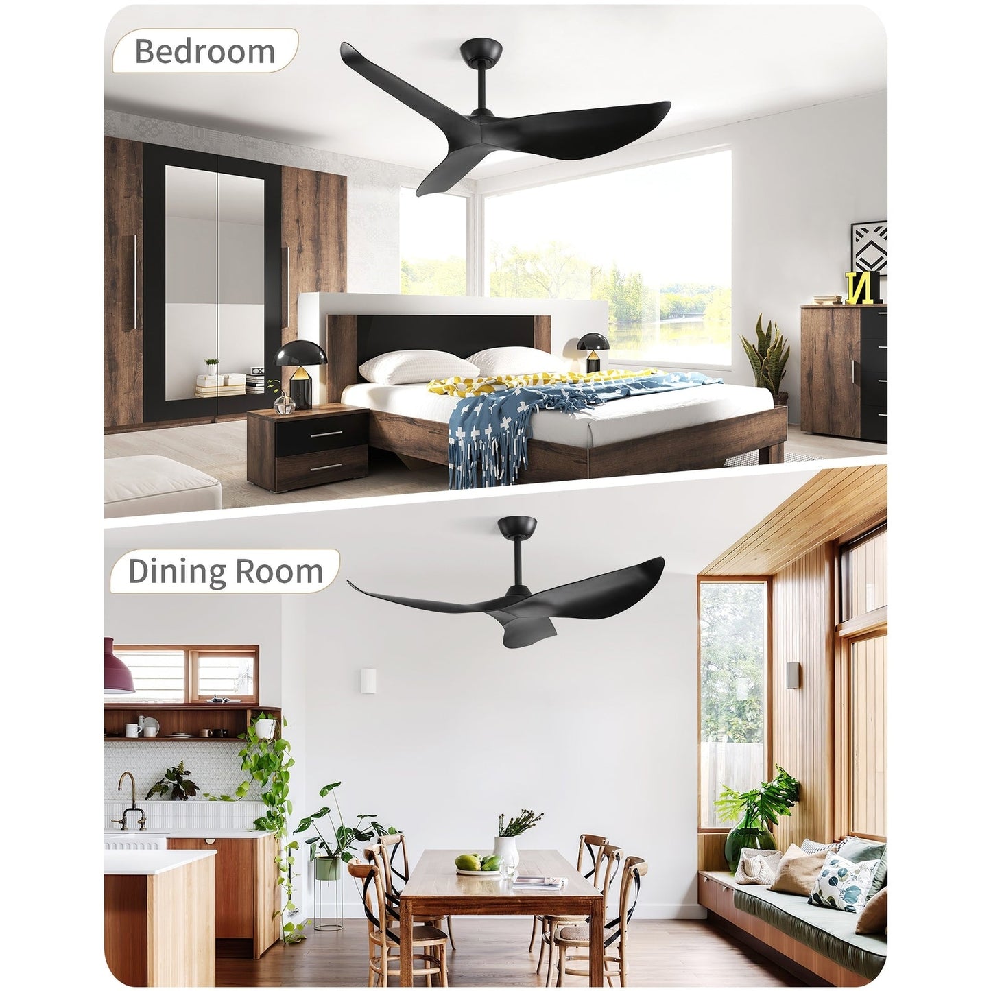 52 inch Modern Solid Wood / ABS Ceiling Fan With Remote Control(No Light),6 WInd Speed,Reversible Airflow