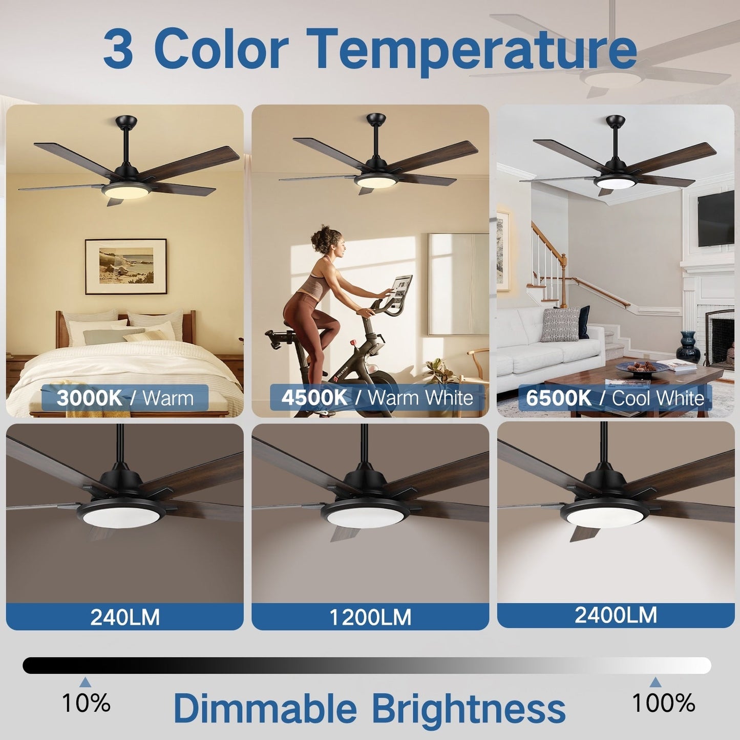 52 Modern Ceiling Fans with Lights and Remote, LED Dimmable
