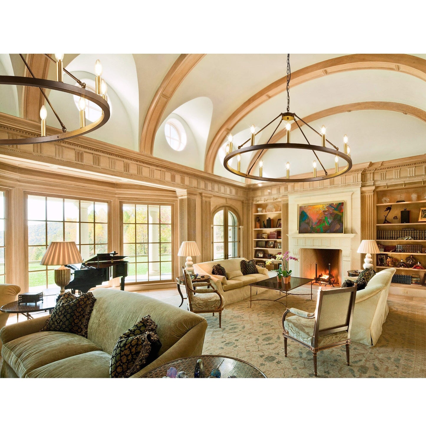 54-inch Round Wagon Wheel 24-light Chandelier