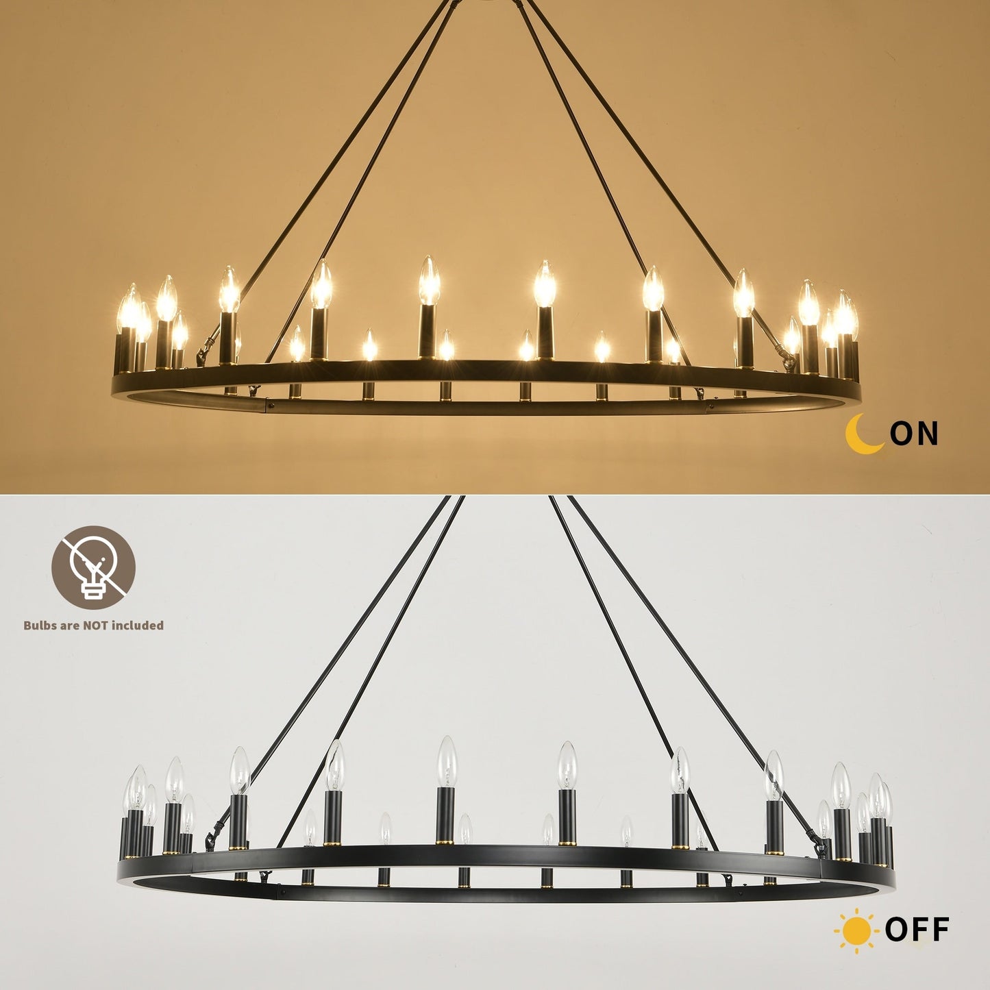 54-inch Round Wagon Wheel 24-light Chandelier