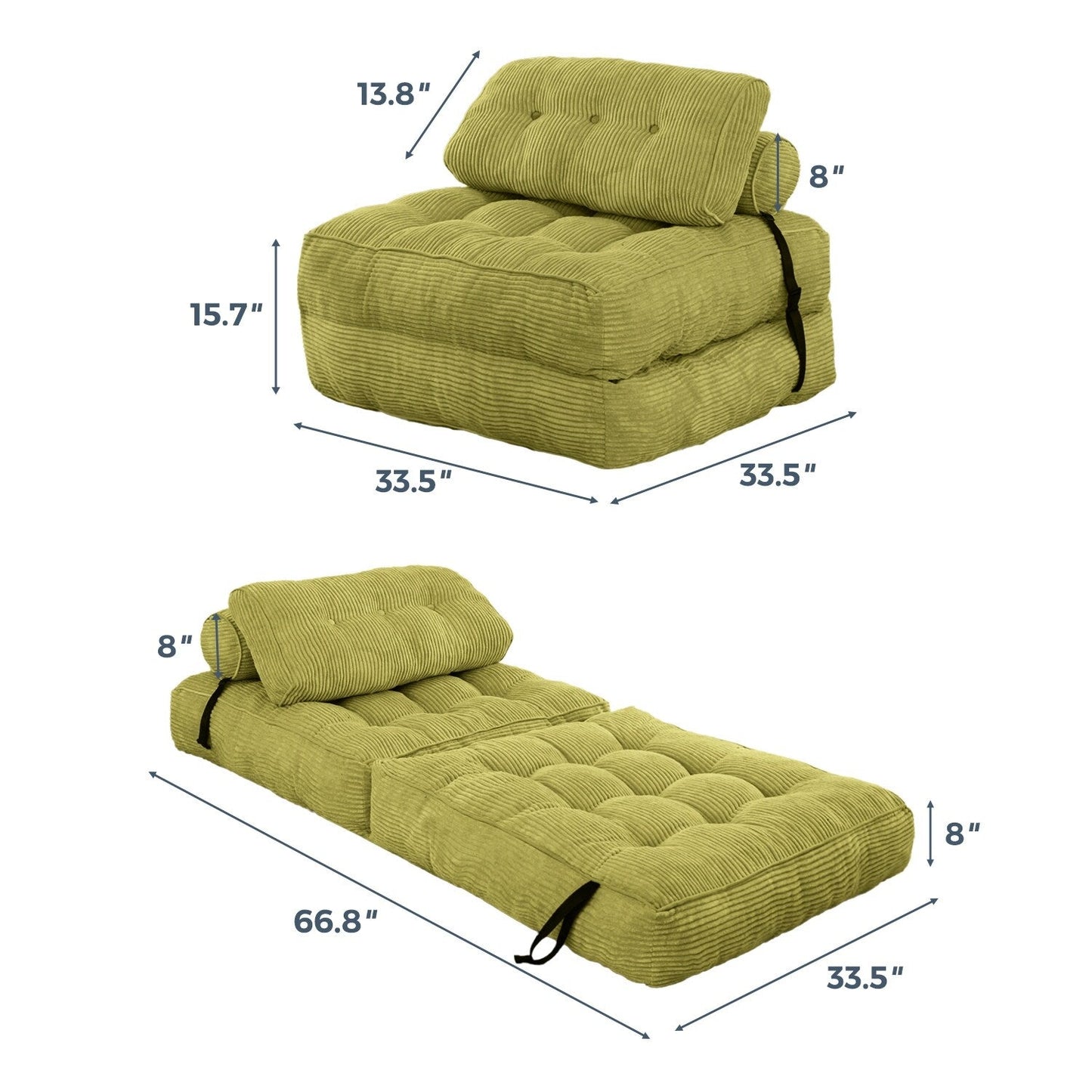 8 Corduroy Folding Couch Sofa Bed,Single