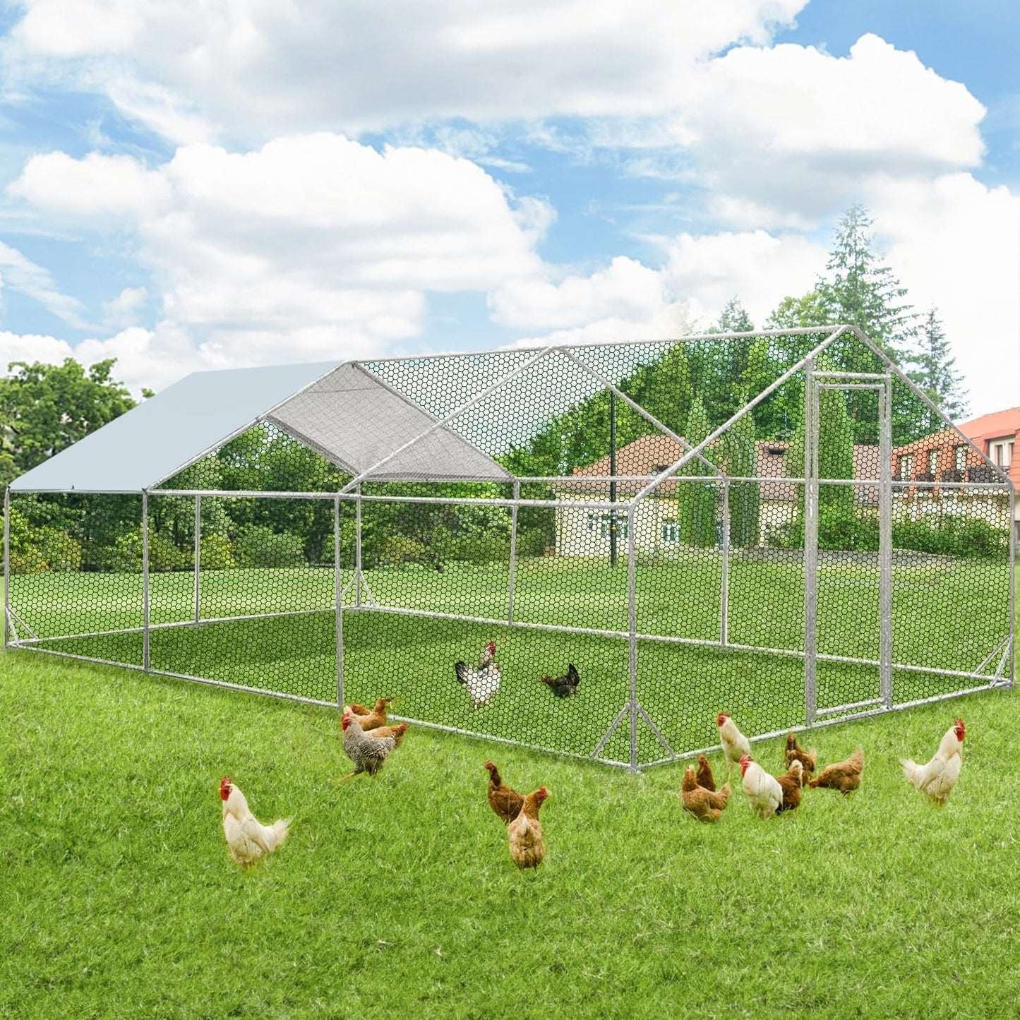 AECOJOY Large Metal Chicken Coop Run Walk-in Metal Chicken Cage