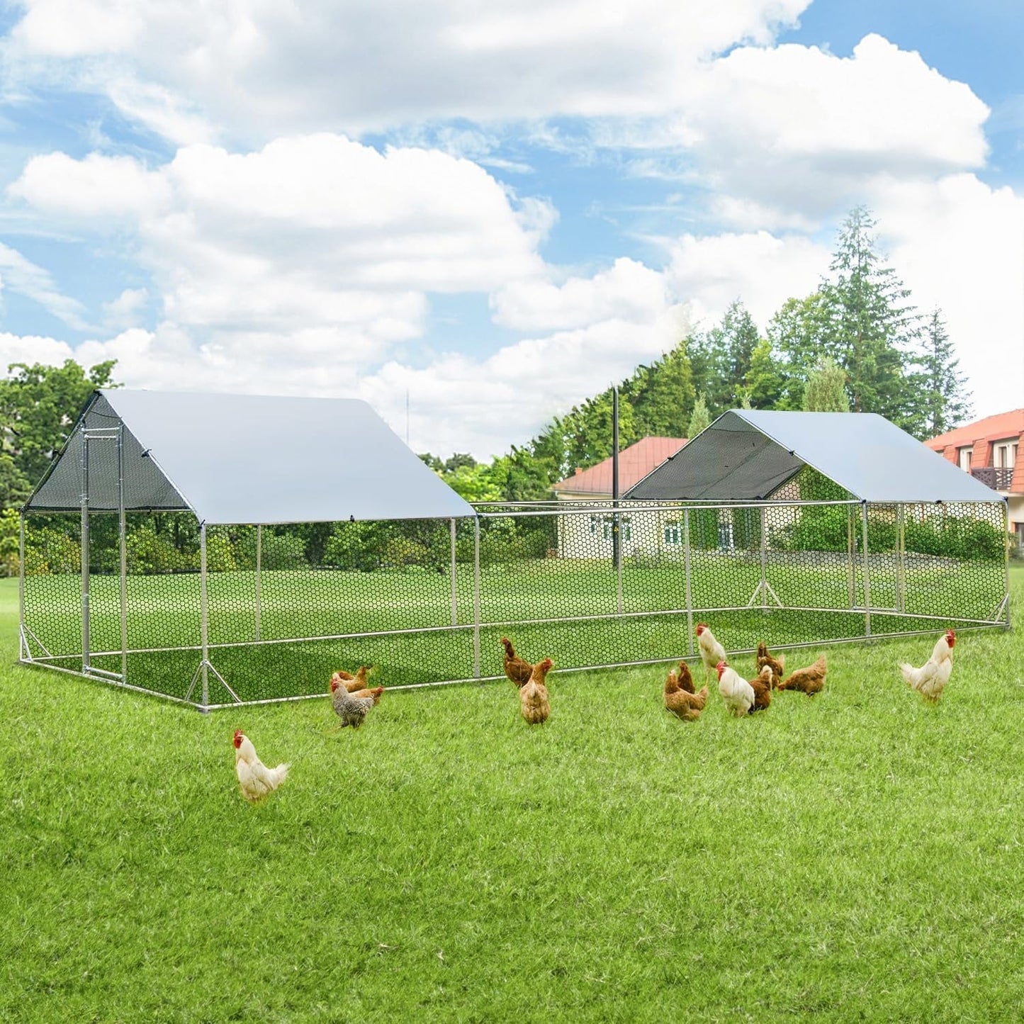 AECOJOY Large Metal Chicken Coop Run Walk-in Metal Chicken Cage