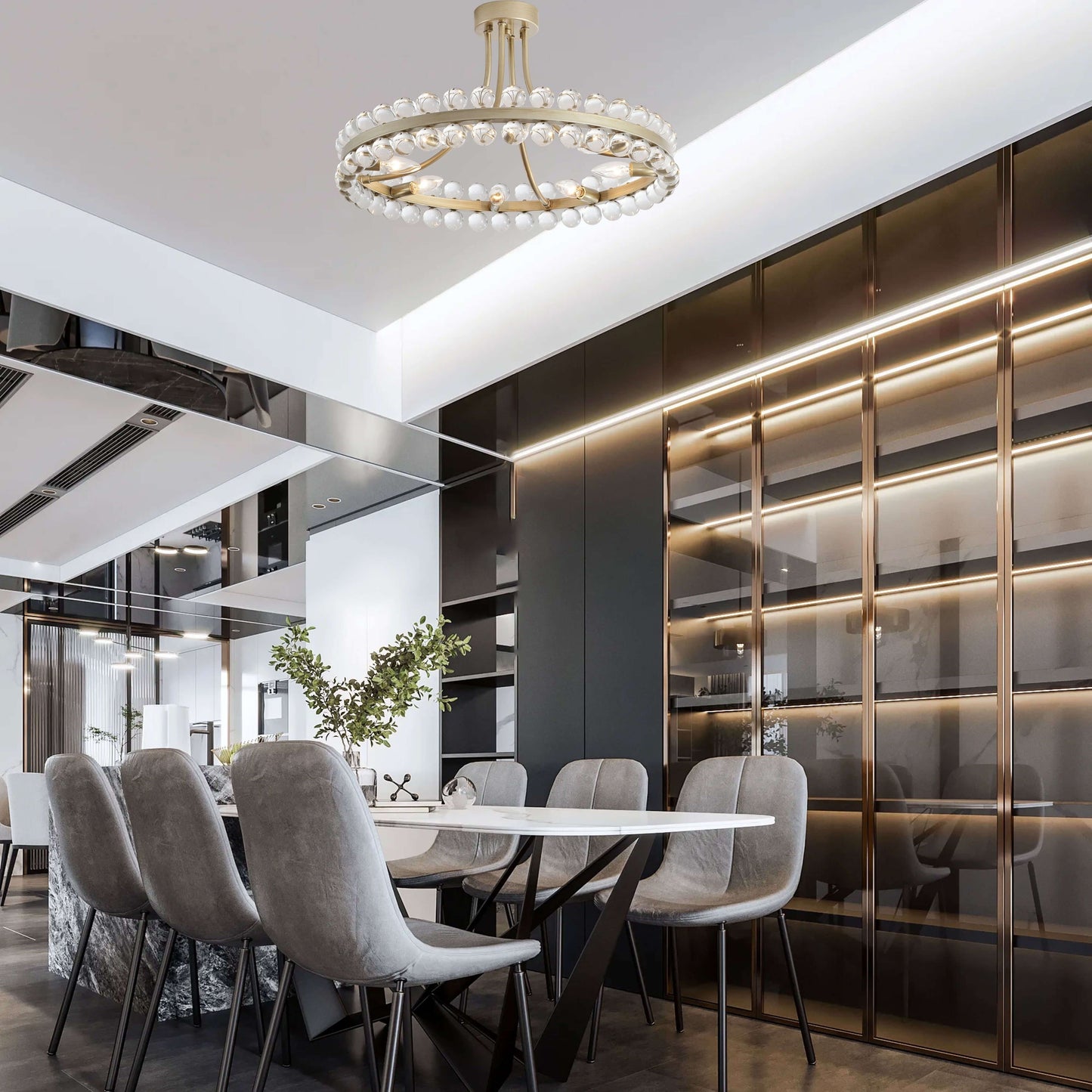 Elvira 8-Light Wagon Wheel Crystal Semi-Flush Mount