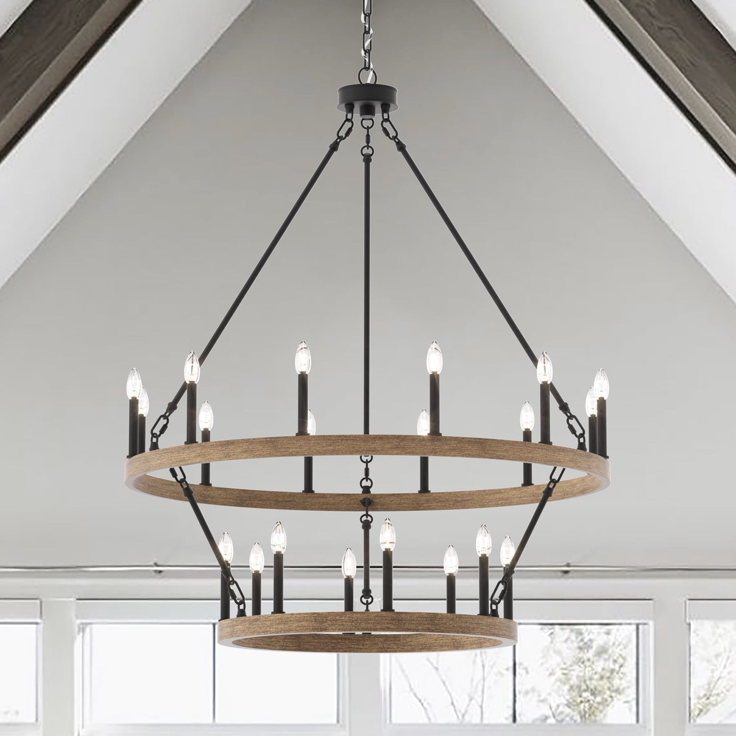 Acroma 20-light Modern Farmhouse 40In Round Wagon Wheel Chandelier with UL