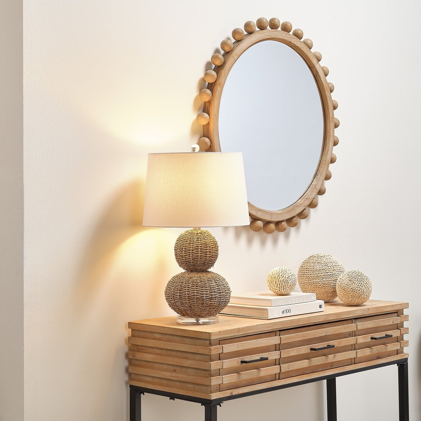Alden Décor Orion Round Wood Mirror, Natural