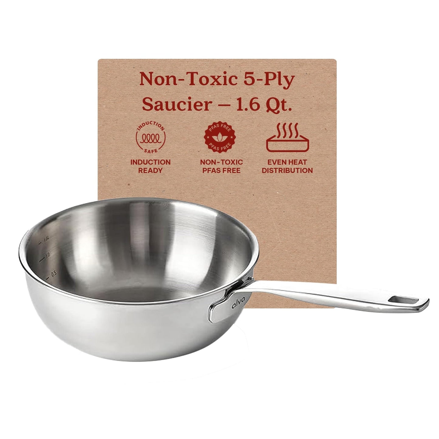 Alva Maestro 5-Ply Stainless Steel Saucier Pan - 1.6 Qt. Non-Toxic