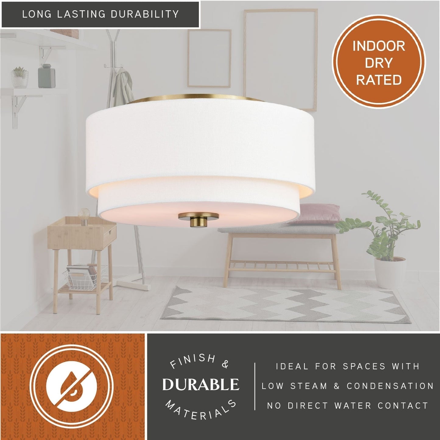 Burnaby Mid-Century Modern Ceiling Mount Light White Linen Drum Shade