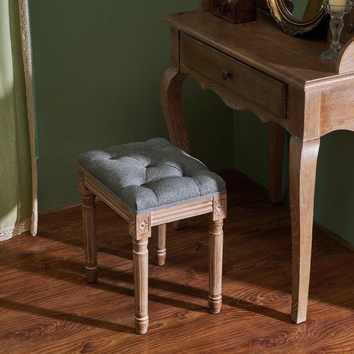 CO-Z French Vintage Upholstered Foot Stool and Vanity Stool