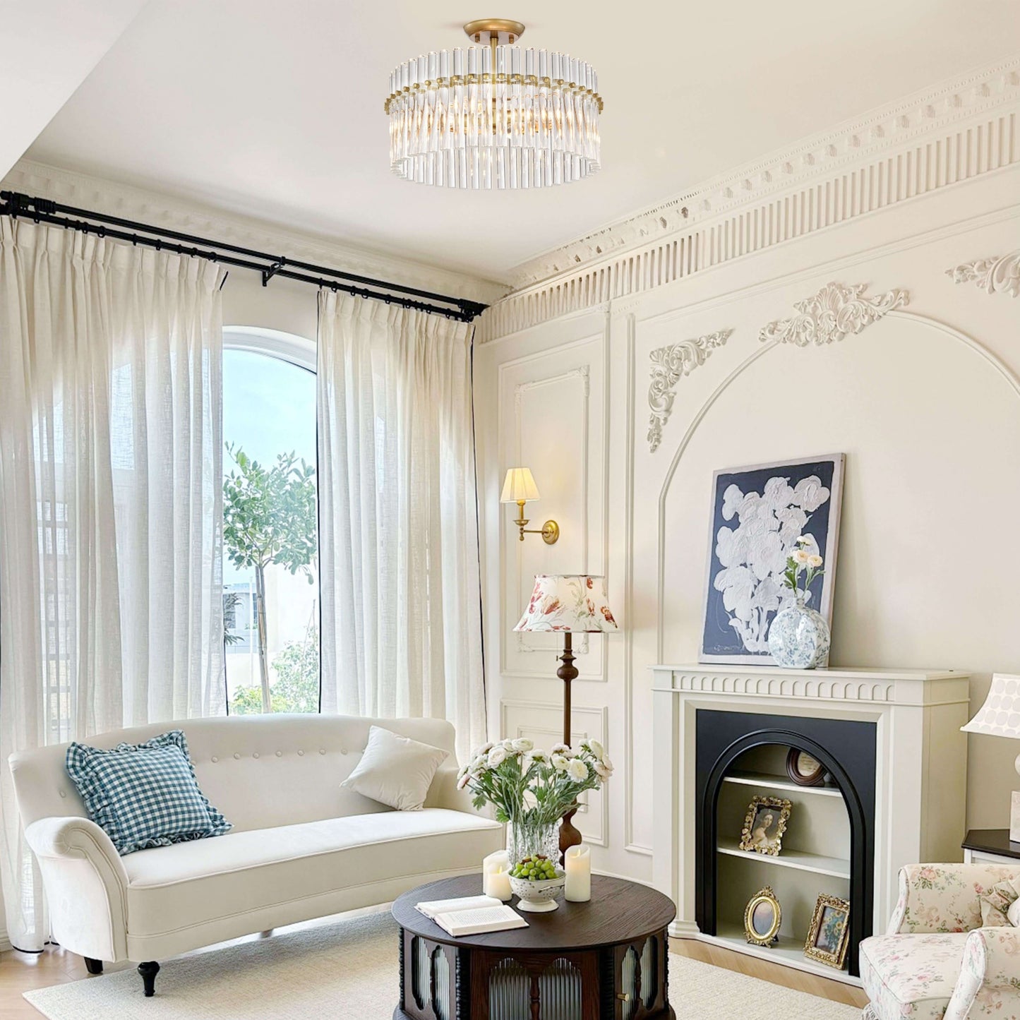 Casandra 4-light Brushed Brass Crystal Flush Mount