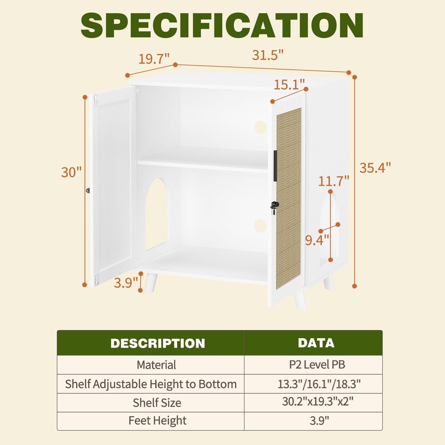 Cat Litter Box Enclosure Cat House Side Table Door Cabinet Bookcase