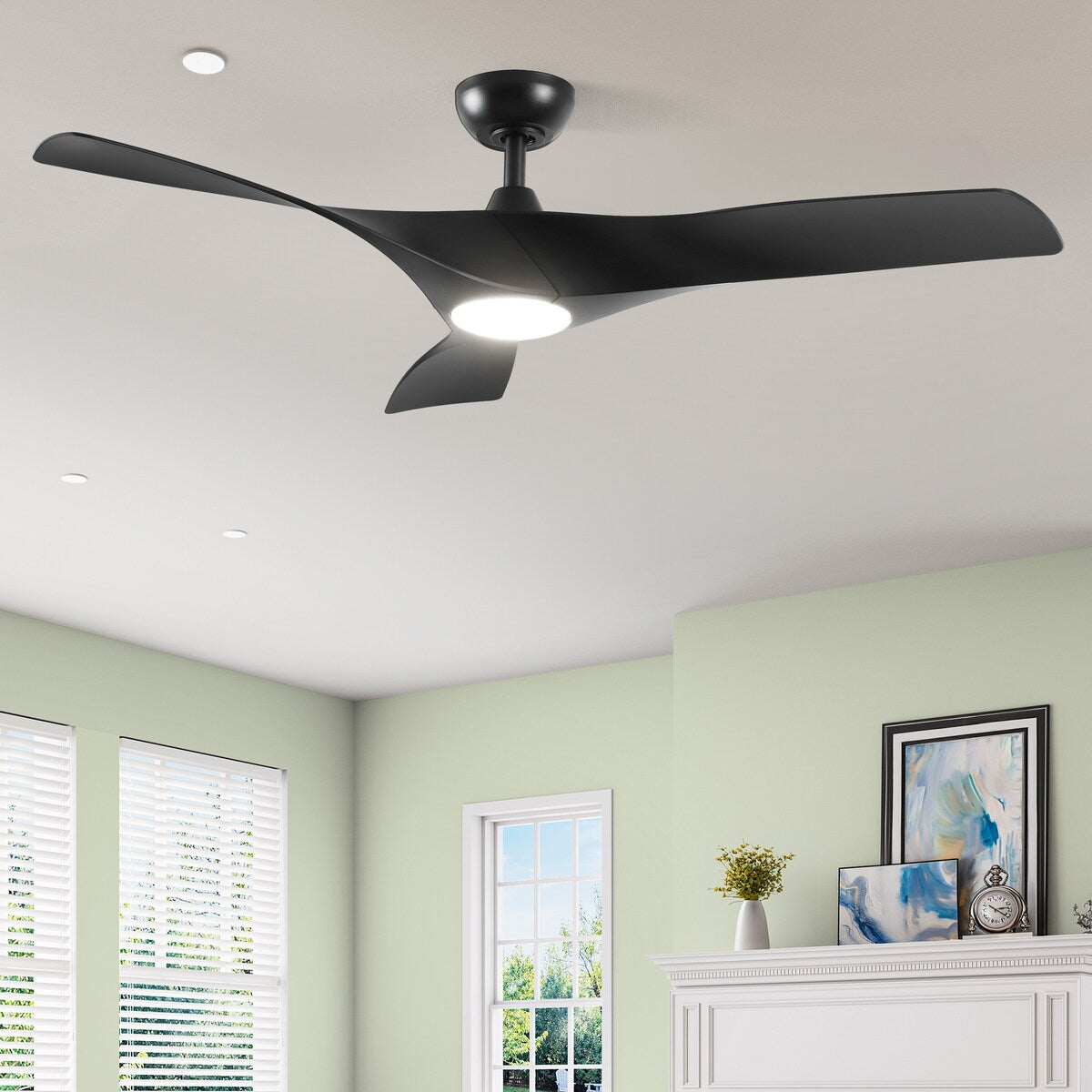 Ceiling Fan Light, 52 Ceiling Fan w/ Remote, LED Dimmable Tri-Color Temperature
