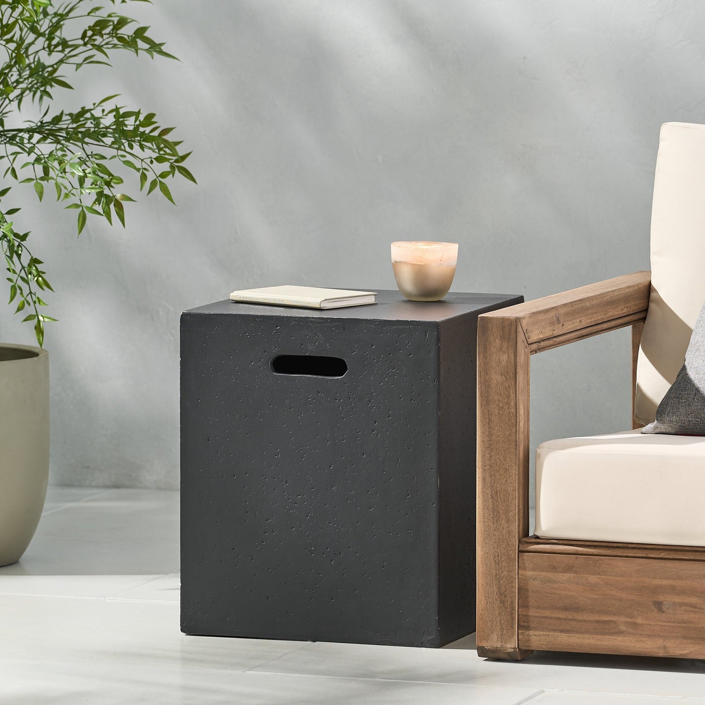 Christopher Knight Home - Aidan Outdoor Lightweight Concrete Tank Holder Side Table