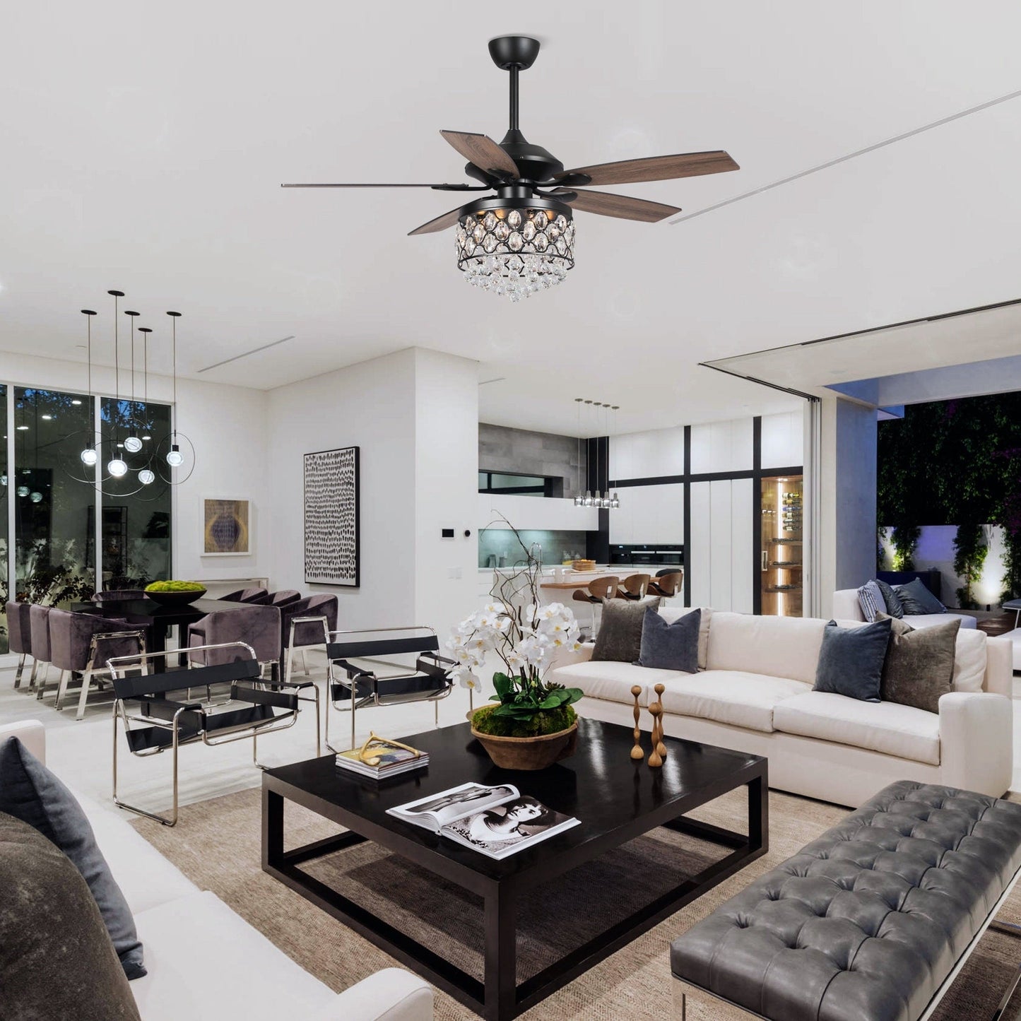 Chrome/ Crystal 4-light Chandelier/ Ceiling Fan with Remote