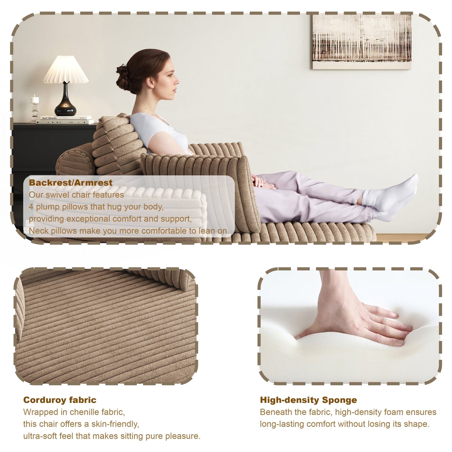 Corduroy Chenille Foam Single Swivel Chair