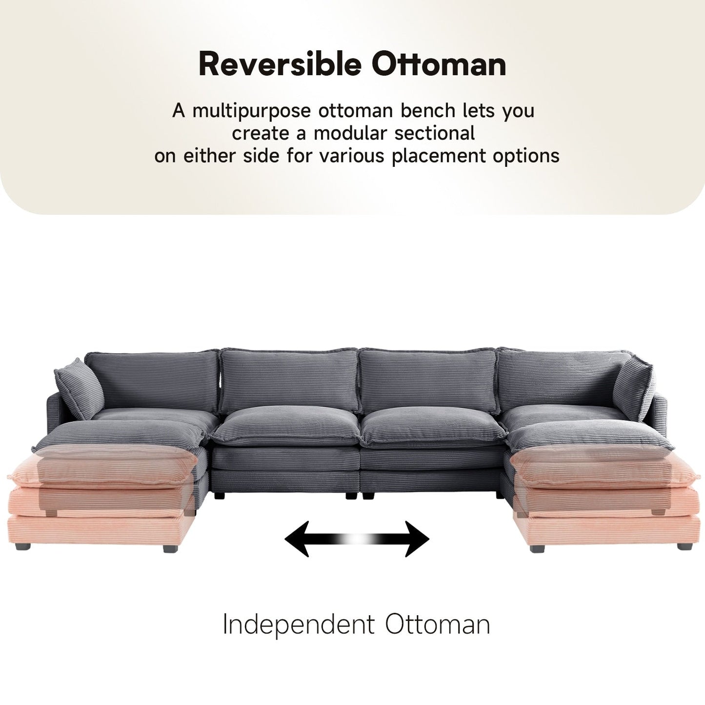Corduroy Sectional Sofa with Removable Ottomans & Ultra-soft Cushions for Living Room & Bedroom
