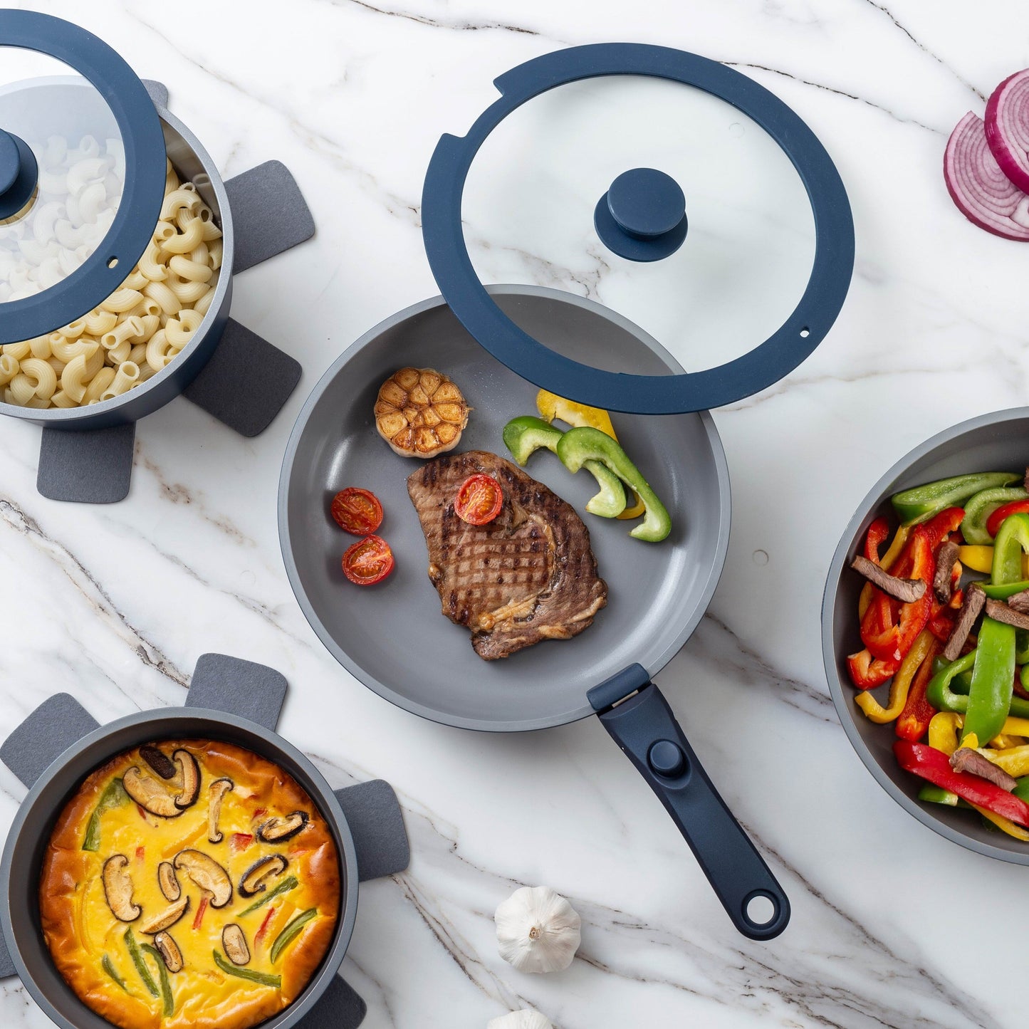 Country Kitchen 16 Piece RV Cookware Set Ceramic with Removable Handle Oven Safe