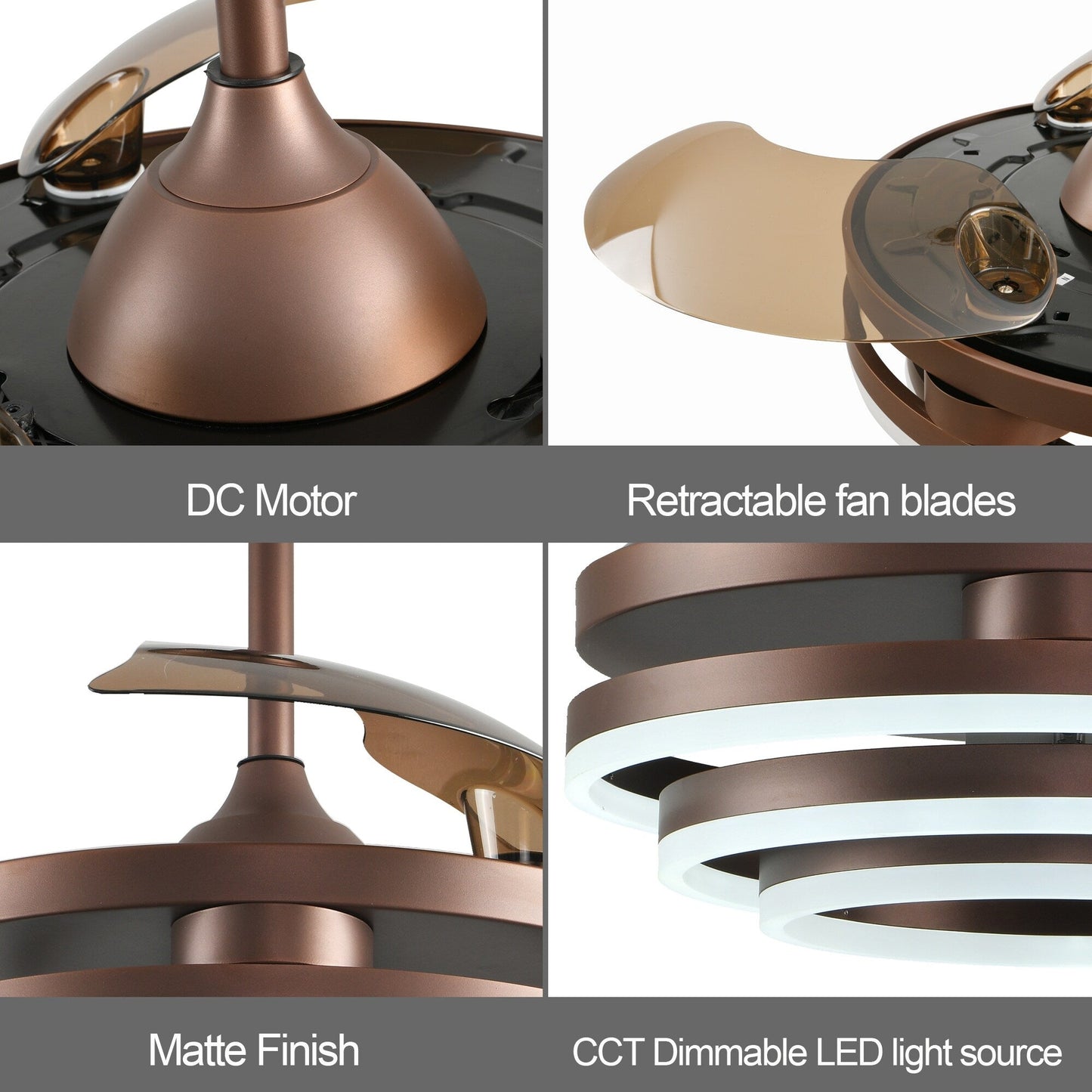 Cusp Barn 42 Retractable Ceiling Fan with Lights and Remote DIY Shape Fandelier Modern Silent DC Motor LED Ceiling Light