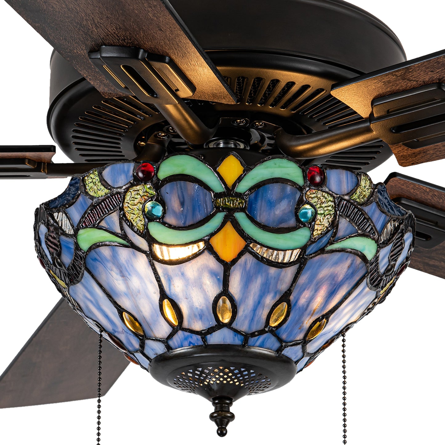 Della River of Goods Oil-Rubbed Bronze and Stained Glass 52-Inch 3-Light Remote-Controlled Ceiling Fan