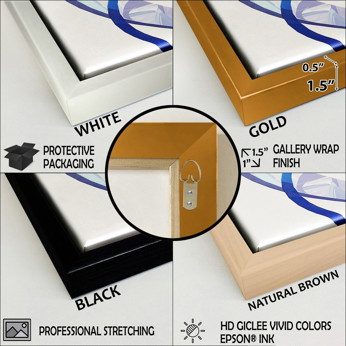 Designart Abstract Geode Gold And Blue Marble Shape III Modern Geometric Framed Canvas Art Print - 3 Panels