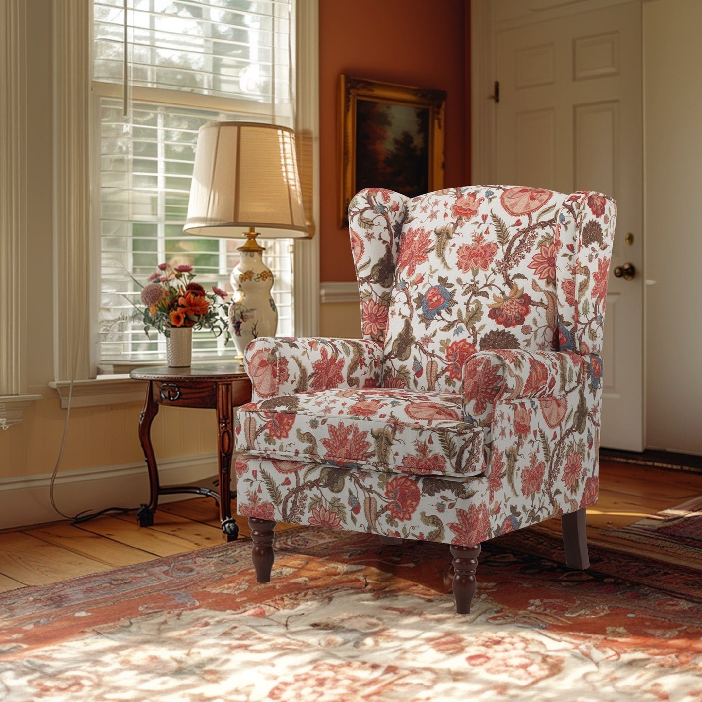 Erommy Modern Accent Chair, High Back Armchair, Upholstered Fabric Button Single Sofa with Wooden Legs for Living Room