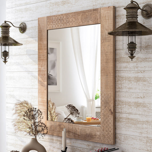 Carina Rustic Natural Solid Wood Wall Mirror by Furniture of America