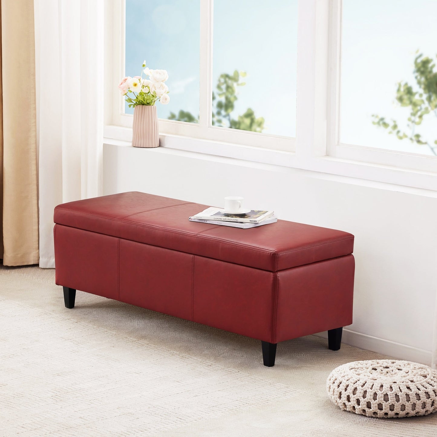 50.3 x 17.50 x 18 Upholstered Rectangular Storage Ottoman-Faux Leather