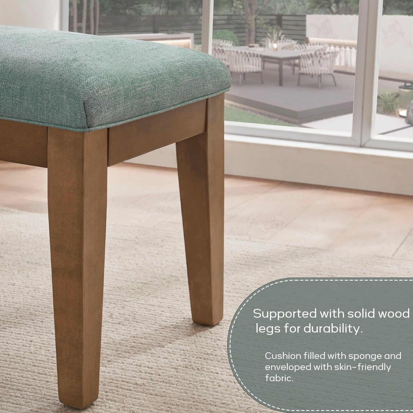 Upholstered Fabric Entryway Bench, Bedroom Bench for End of Bed Beige, Solid Wood 44-inch