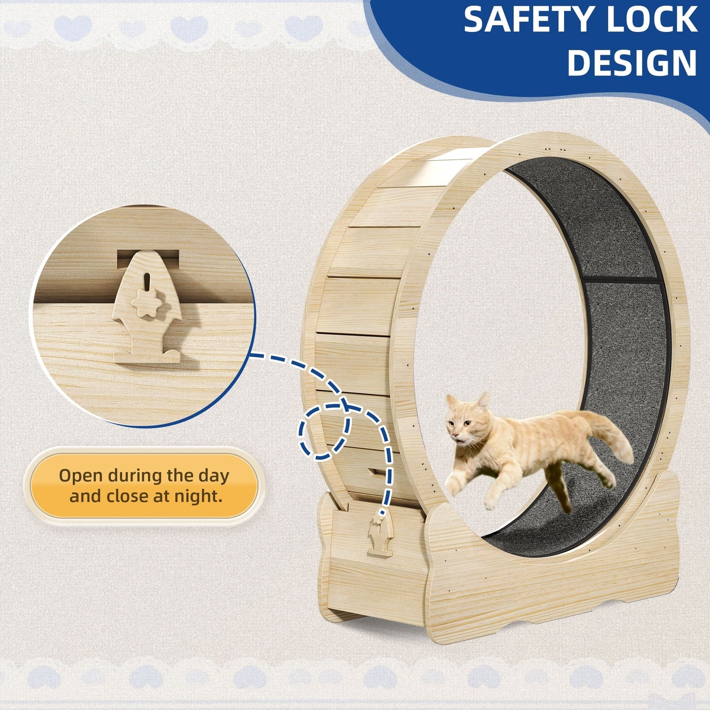 Moasis 43.3 inch Wood Large Cat Treadmill Exercise Running Wheel with Carpeted Runway