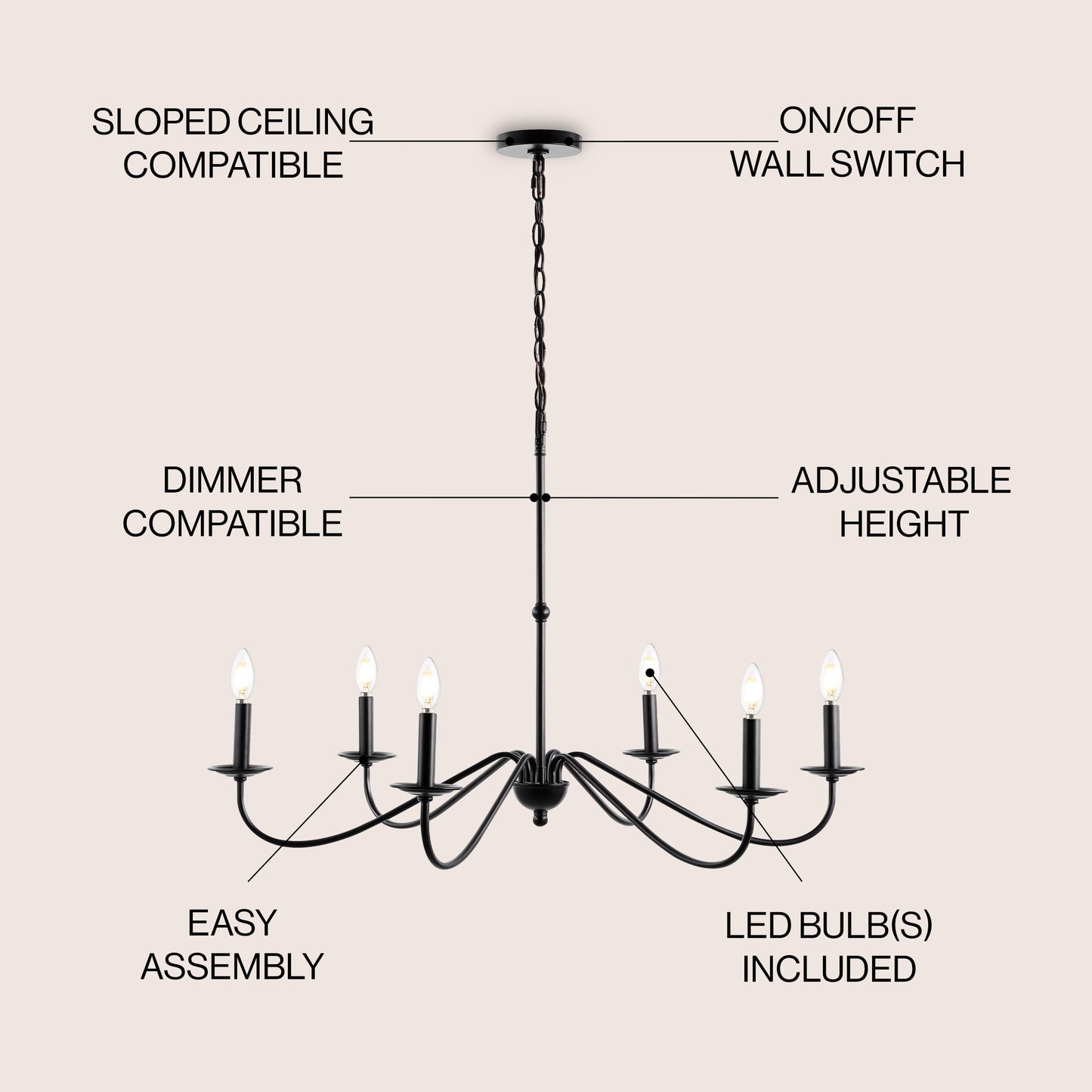 34.75 6-Light Iron LED Chandelier, by JONATHAN Y