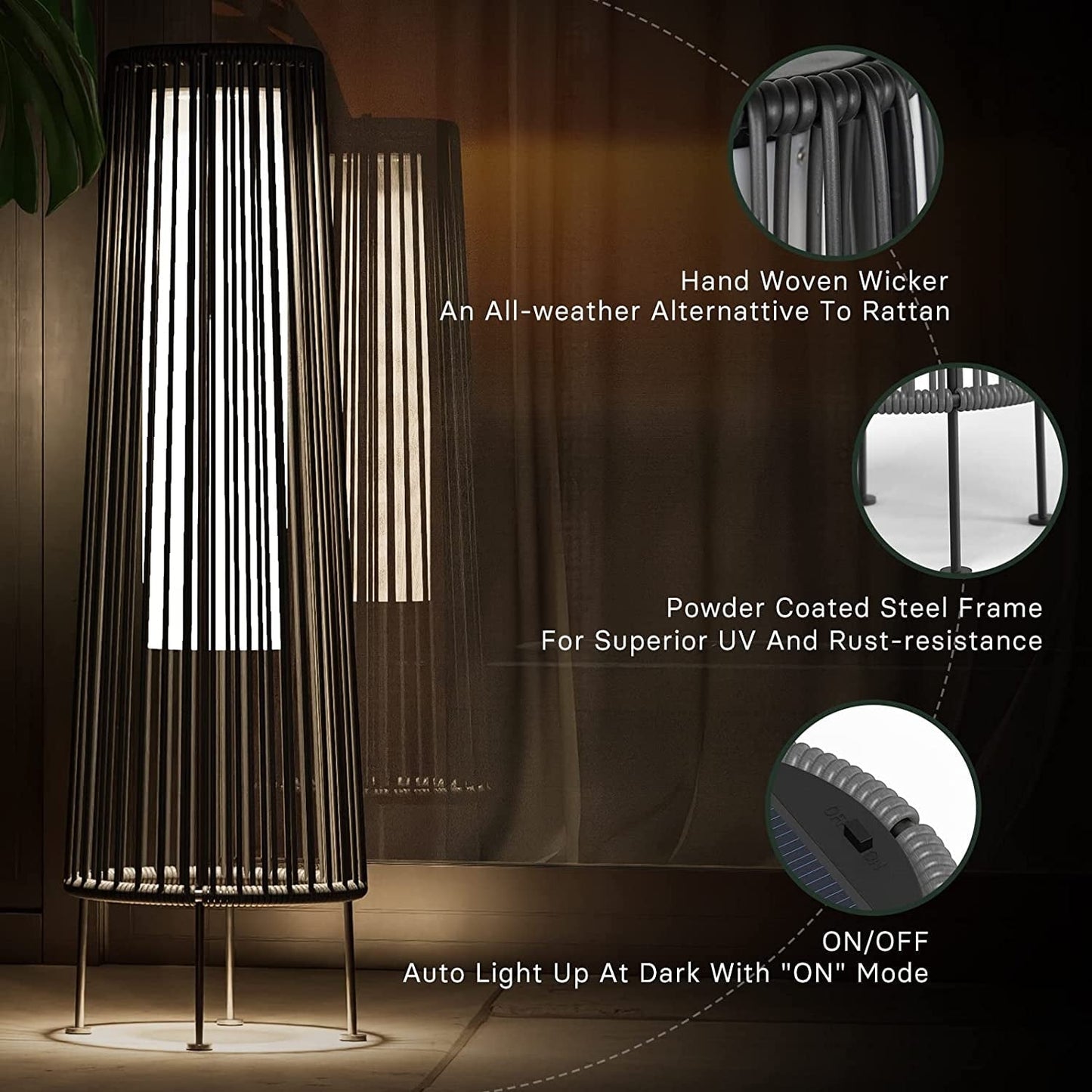 Outdoor Floor Solar Light 2-Pack, All-Weather Wicker Solar Patio Lamp Waterproof Outside Solar Deck Lamp for Porch, Yard, Garden