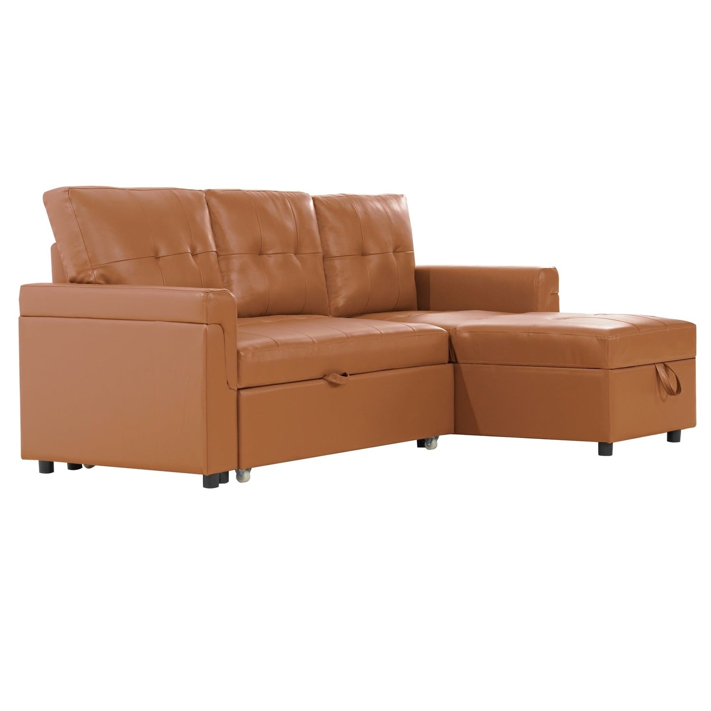 Convertible Reversible Sectional Sofa with Pull-Out Sleeper Bed, Hidden Storage Chaise, and Durable Legs