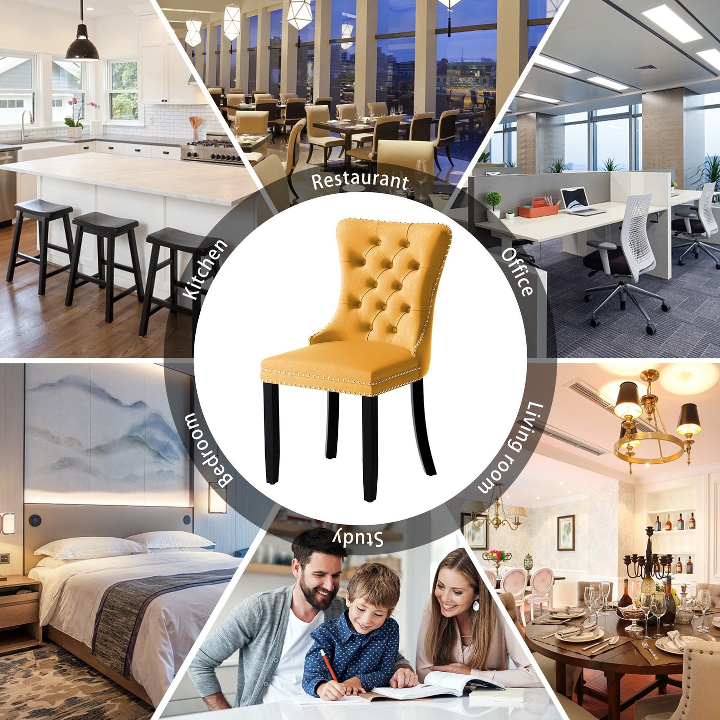 Upholstered Tufted Velvet Dining Chair with Solid Wood Legs Set of 6