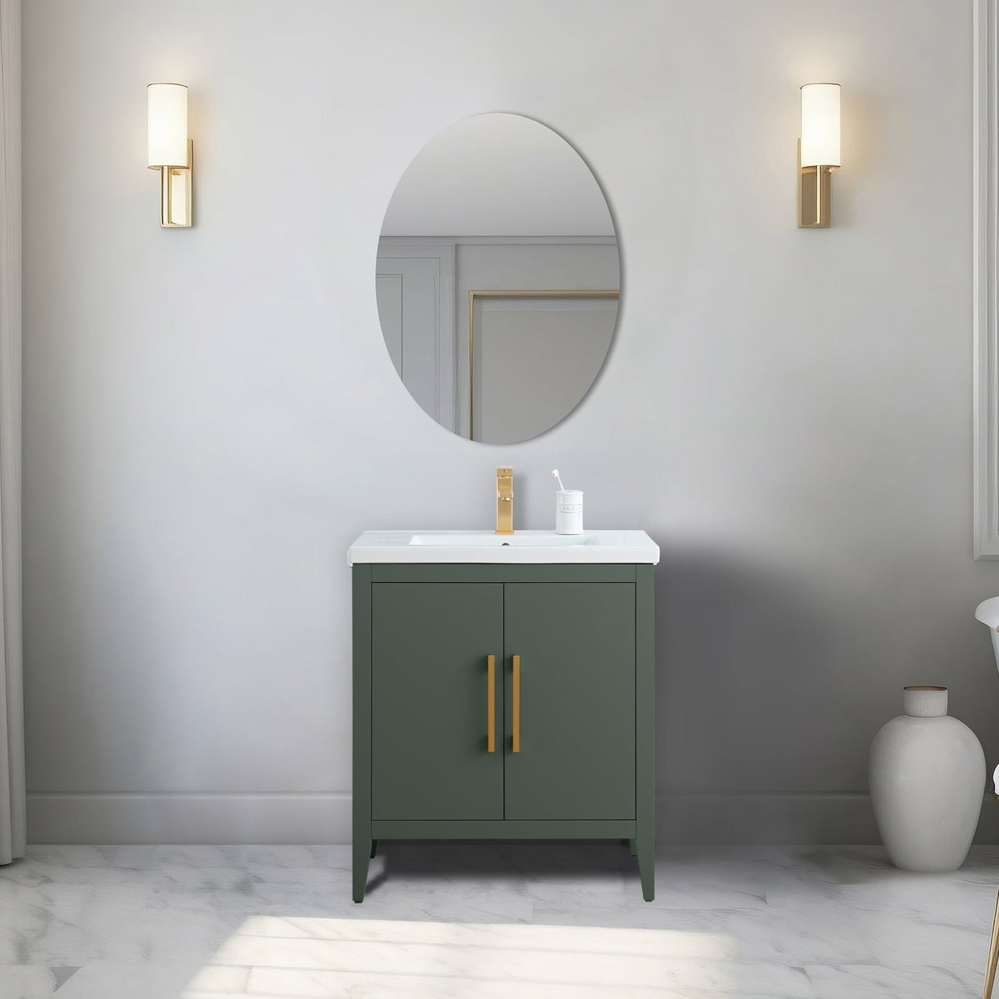 Vanity Art 20 or 24 or 30 Single Sink Bathroom Vanity Cabinet with Ceramic Top