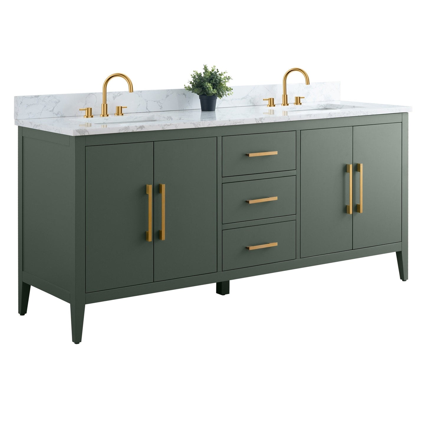 Vanity Art 72 Double Sink Bathroom Vanity Cabinet with Engineered Marble Top