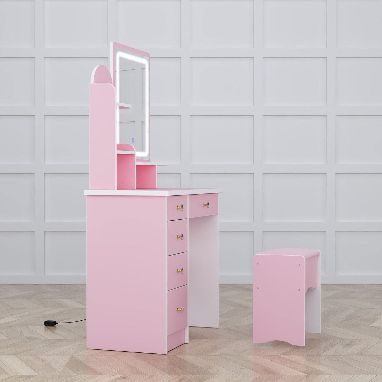 Vanity Set With Mirror and Lamp Home Makeup Dressing Table with Stool