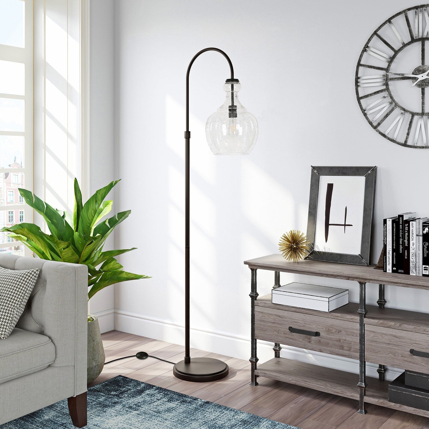 Verona Arc Floor Lamp with Glass Shade