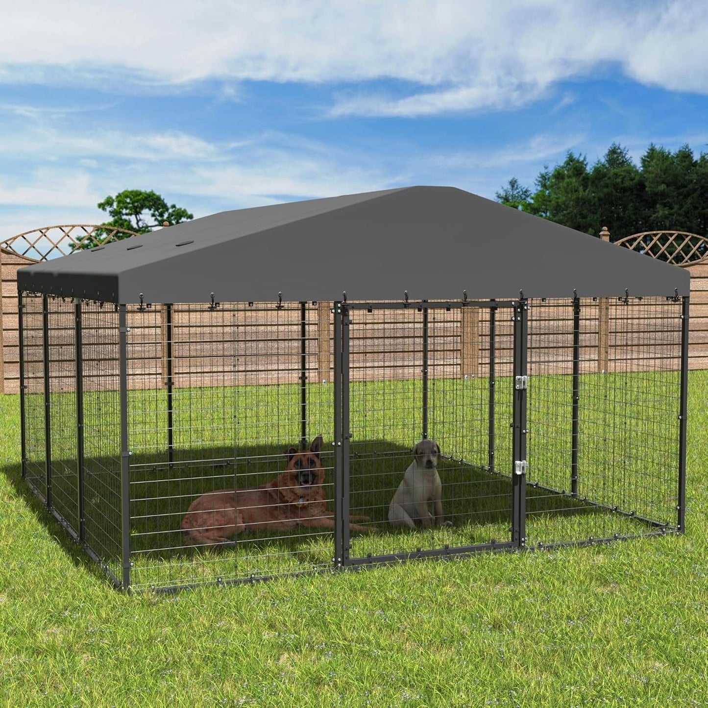 W 118 x D 118 x H 70 Large Outdoor Dog Kennel,Heavy Duty Dog Cage Enclosure with Waterproof Roof