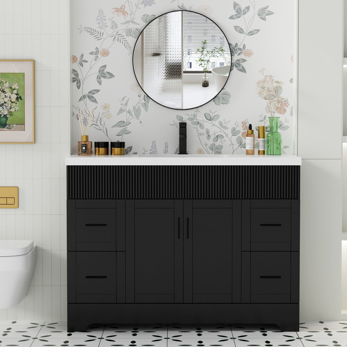 Wavy Line 30/36/48 Bathroom Vanity Set with Sink & Faucet