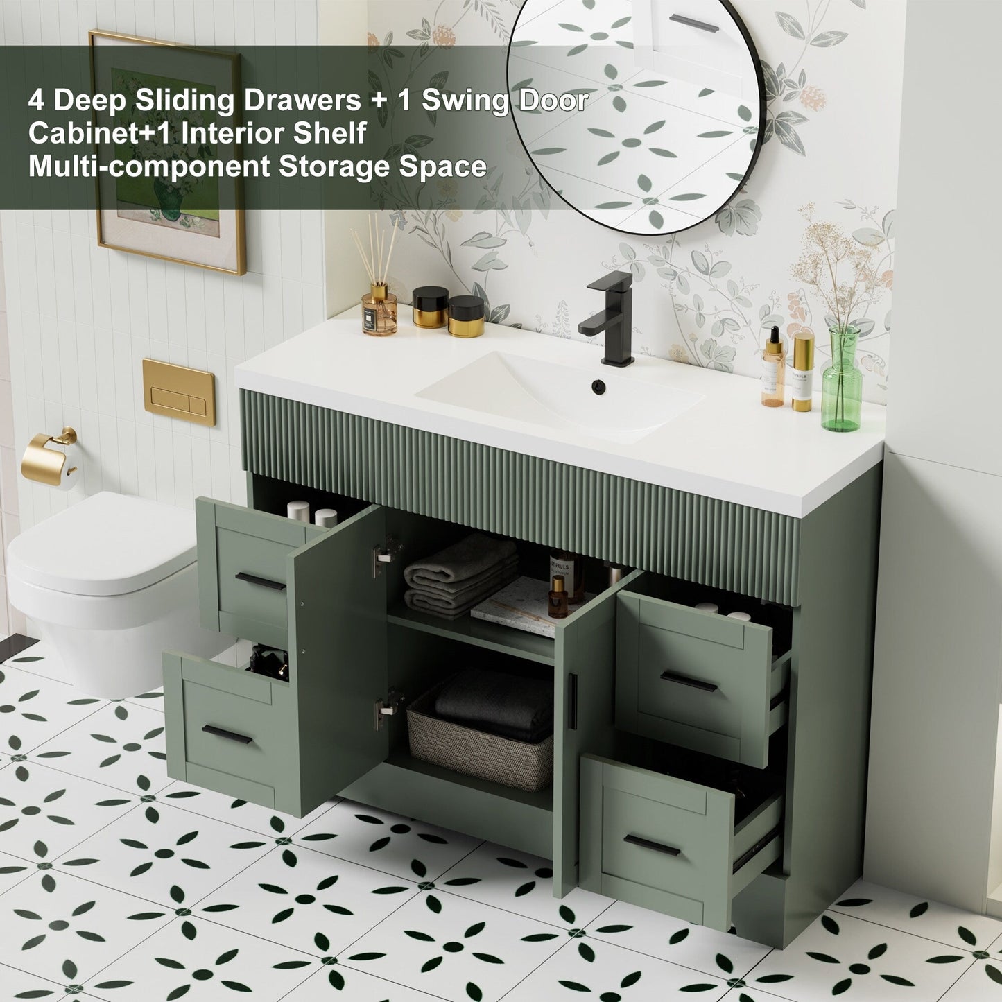 Wavy Line 30/36/48 Bathroom Vanity Set with Sink & Faucet