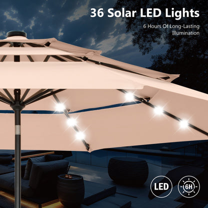 MAISON ARTS 10ft 3 Tier Auto-tilt Patio Umbrella Outdoor Double Vented Umbrella with LED Lights